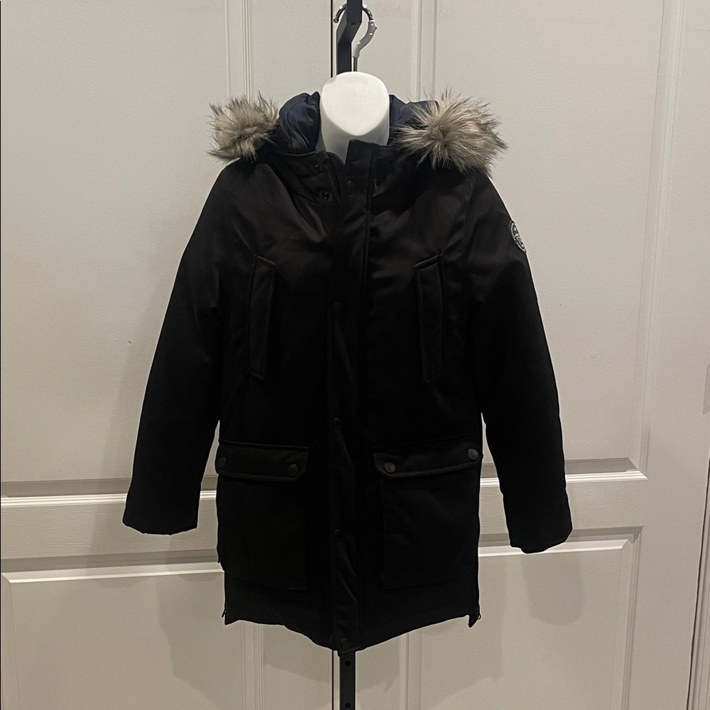 Zara Kids Black Puffer Coat with Faux Fur Hood Lots of Pockets
